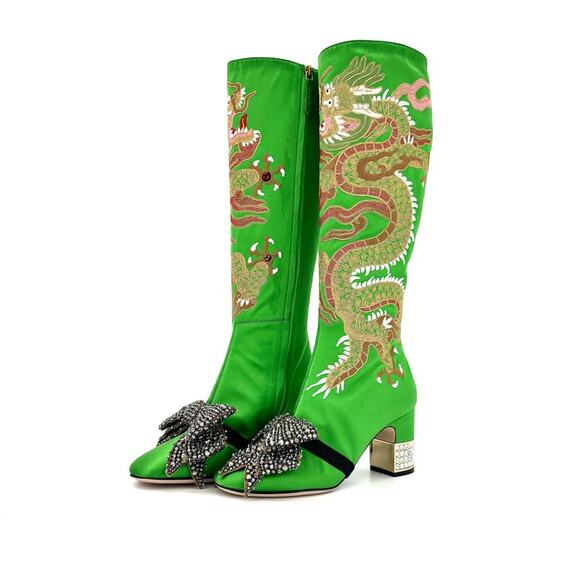 Gucci Shoes - NEW Gucci Candy Dragon Embroidered Bow Crystal Embellished Knee High Boots 37.5